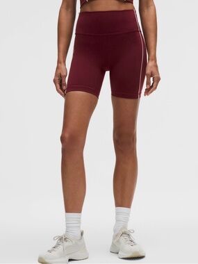 Lululemon Wunder Train No-Line Piped HR Short 6" Burgundy Bay Sz 14 NWT